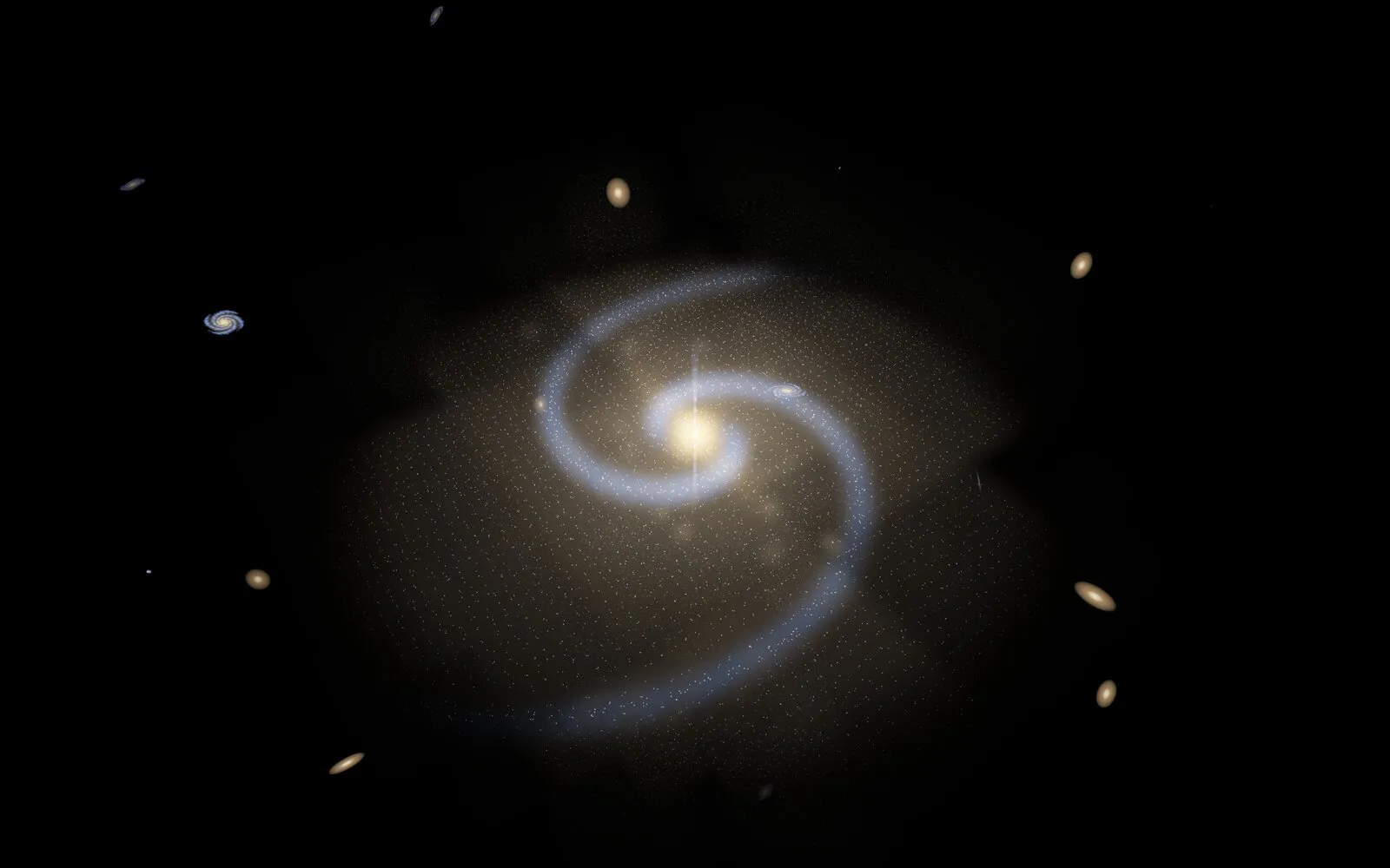 A spiral galaxy in ATLAS3, with neighbouring galaxies around it