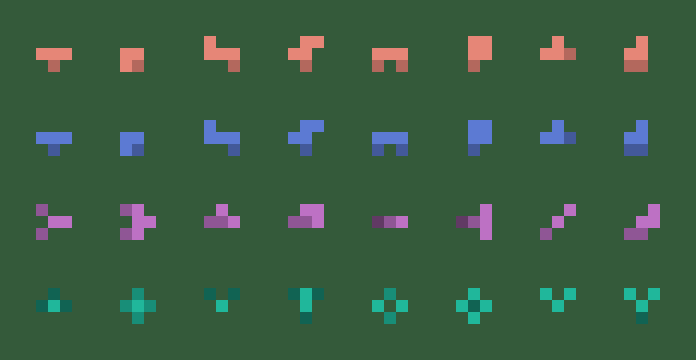 Four species drawn at every angle they can face
